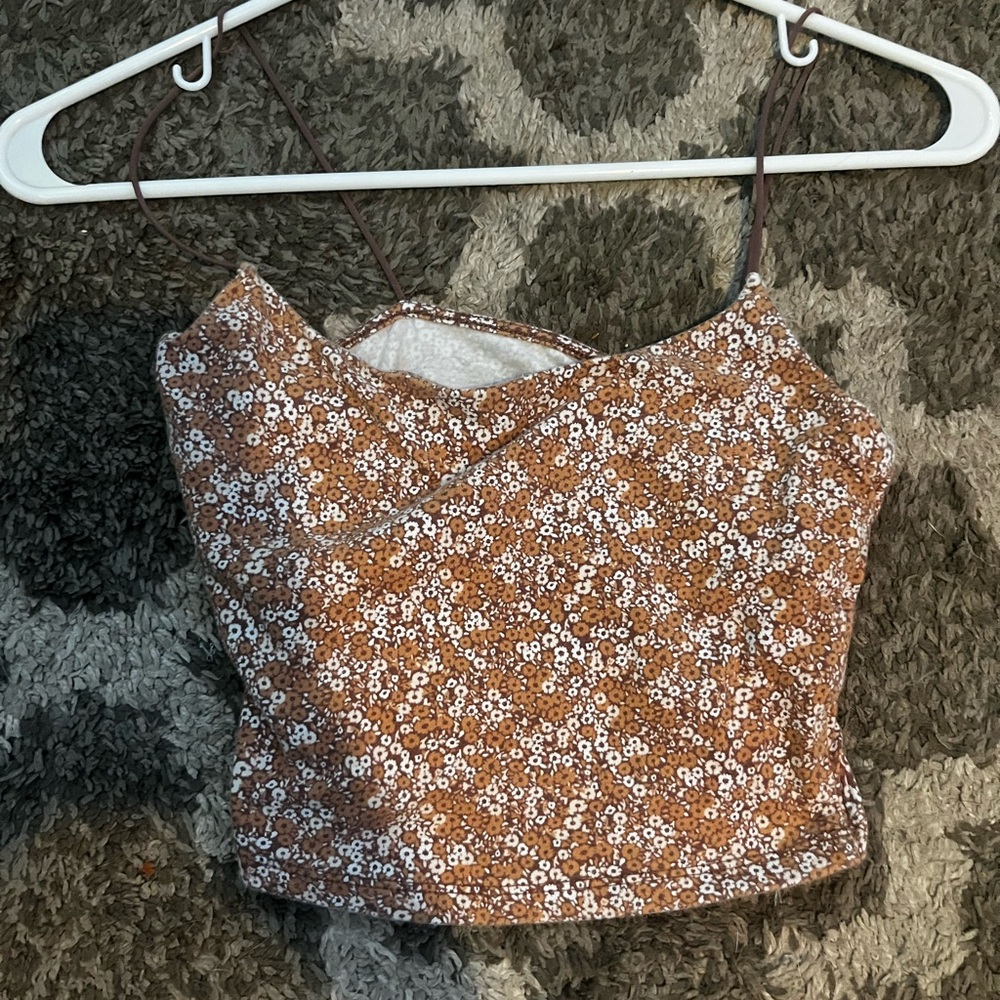 Aeropostale Brown and White Fitted Crop Camisole